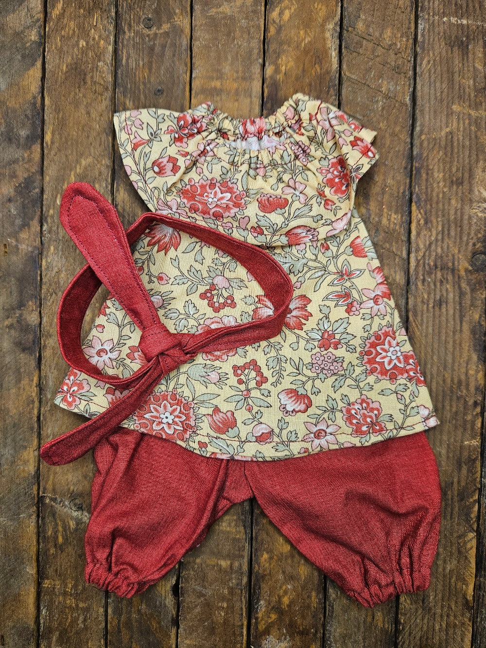 Buttercream Yellow Floral & Red 2 Piece Outfit with Headband