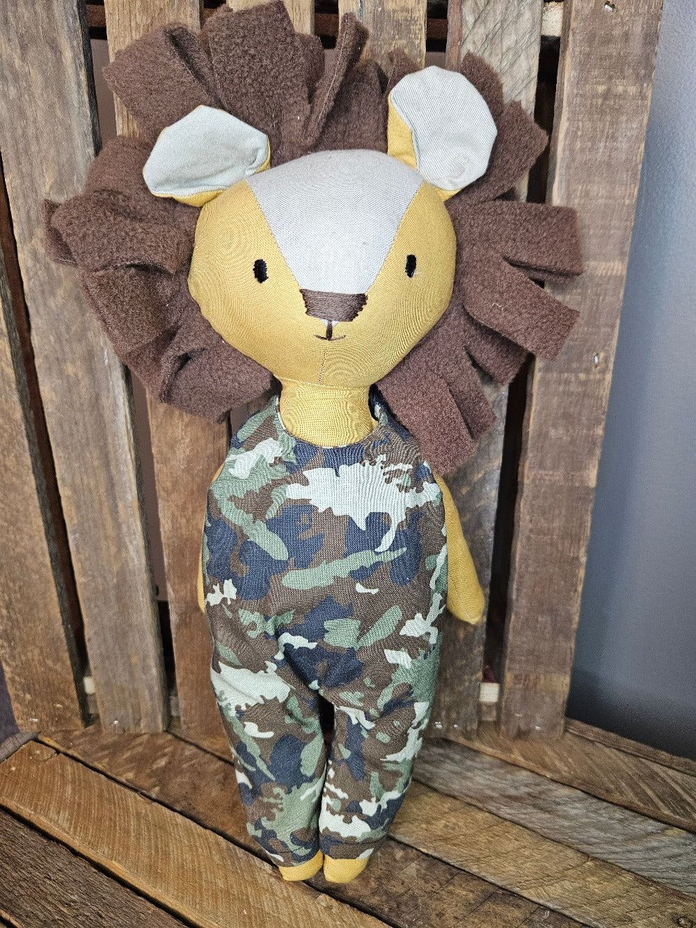Lion in Camo Overalls