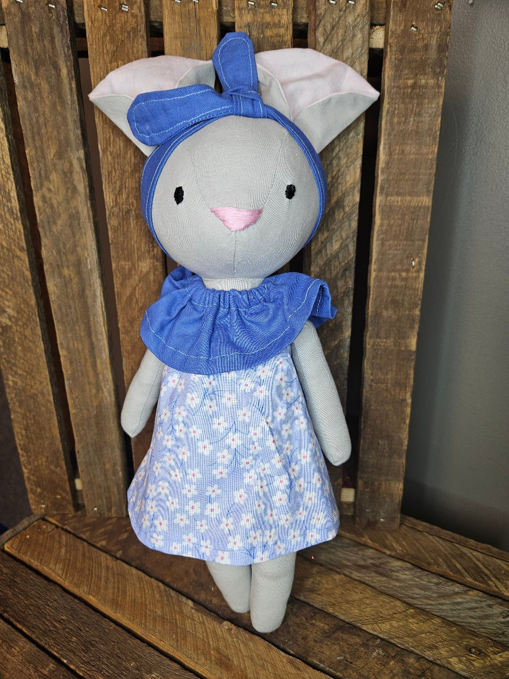 Soft Grey Mouse with Periwinkle Blue Dress and Headband