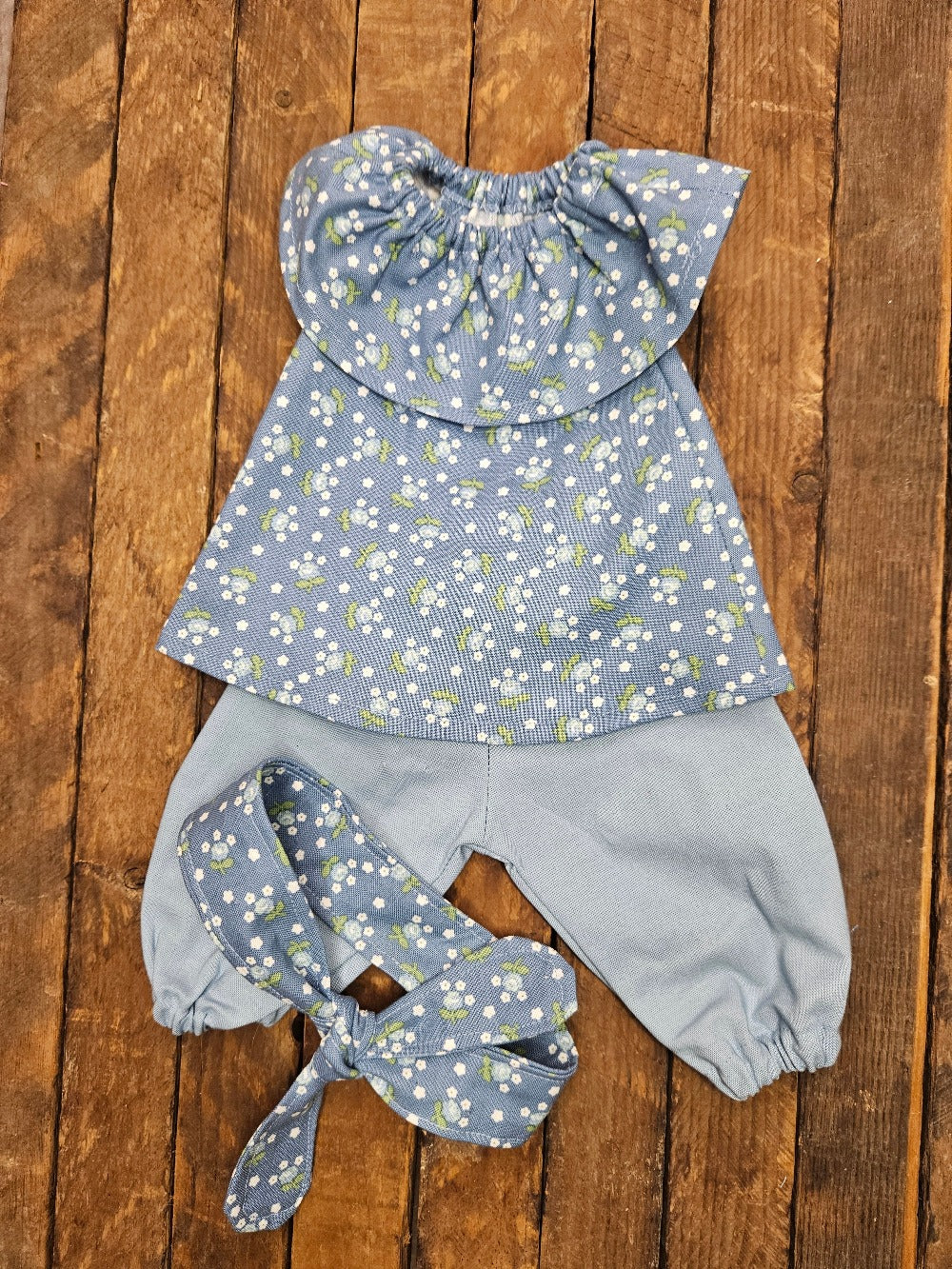 Dusty Blue Print 2 Piece Outfit with Headband