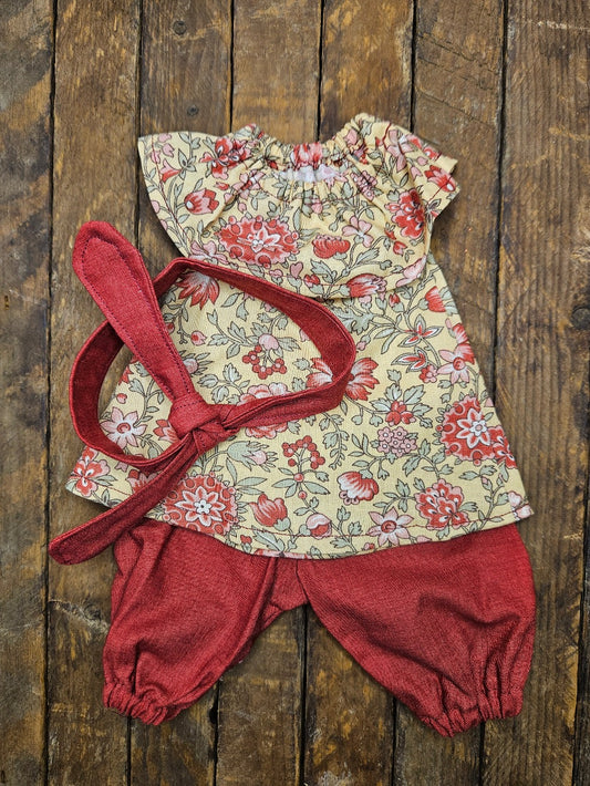Buttercream Yellow Floral & Red 2 Piece Outfit with Headband