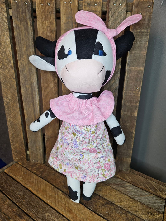 Black & White Cow with pink floral dress