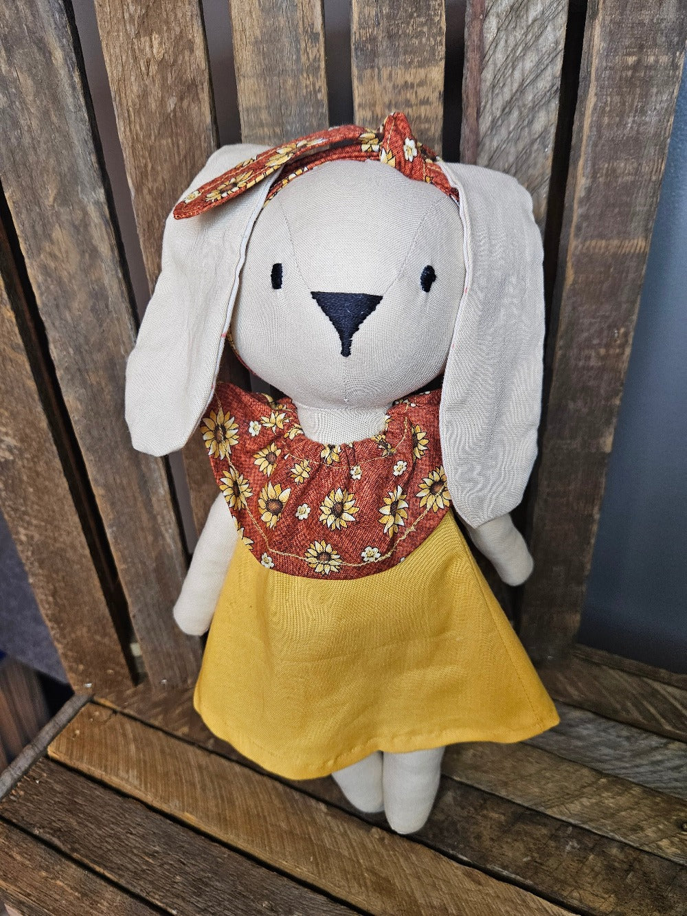 Light Tan Bunny in Sunflower and Yellow Dress