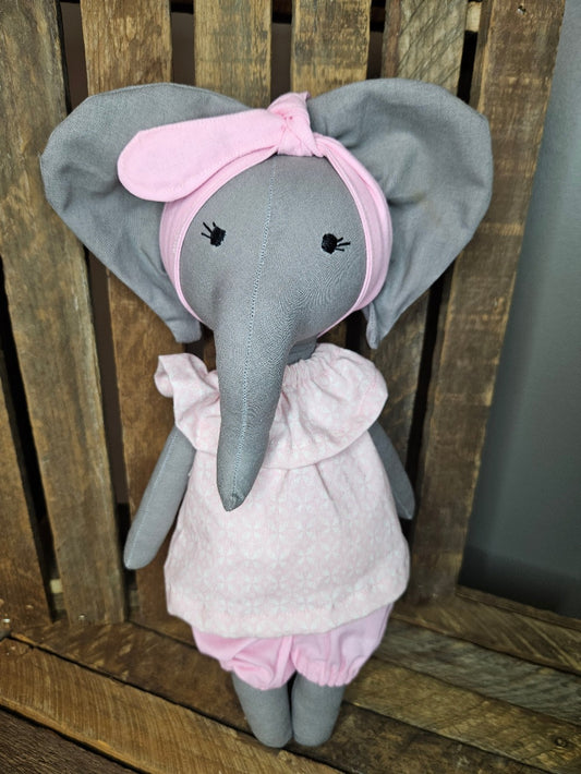 Light Gray Elephant in Pink Print Top and Pink Pants