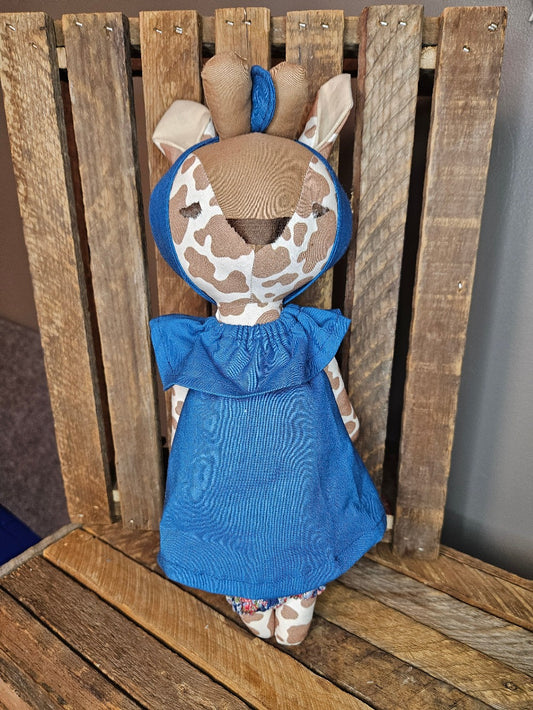 Giraffe in denim blue dress
