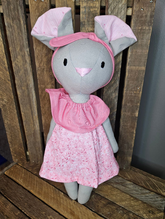 Light gray mouse with floral pink dress