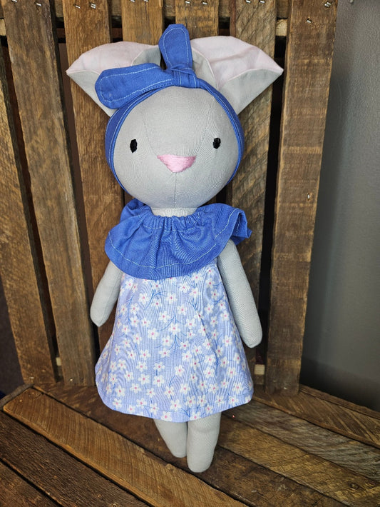 Soft Grey Mouse with Periwinkle Blue Dress and Headband