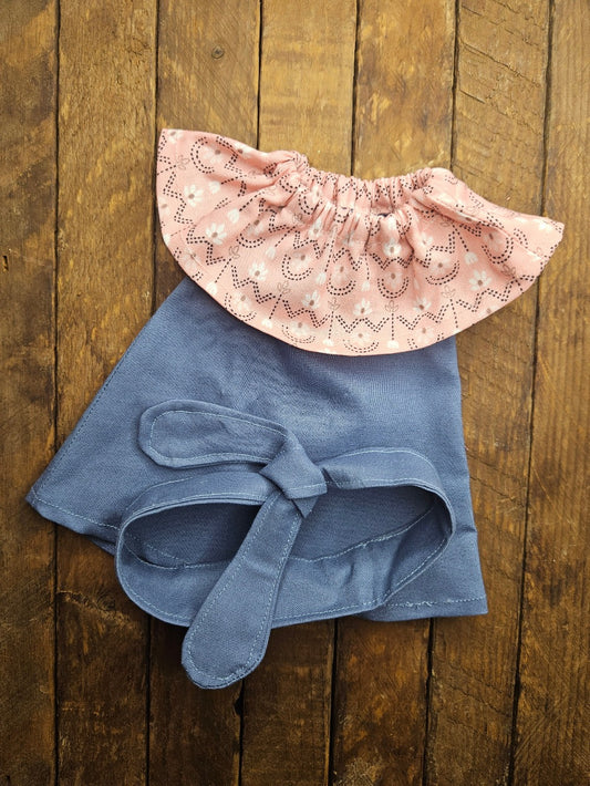 Denim Blue Dress and Headband with Pink Print Collar