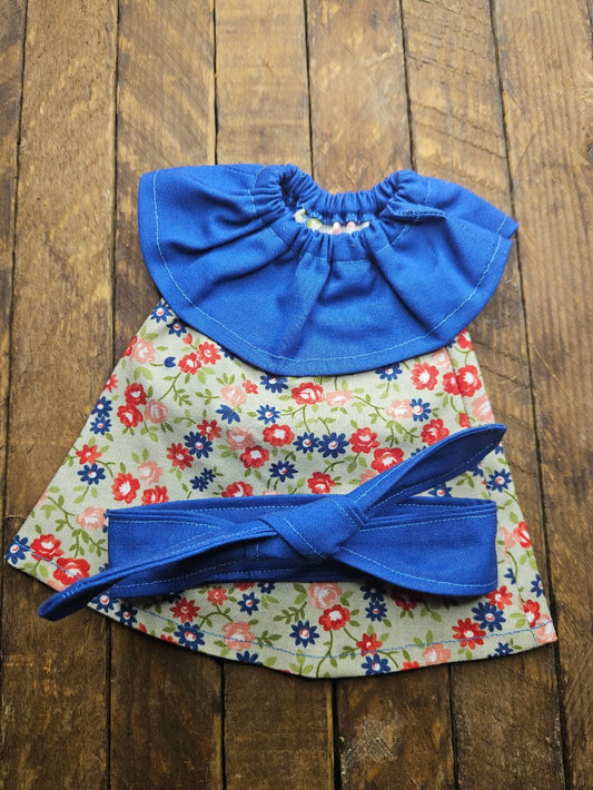 Floral Dress with Royal Blue Collar and Headband